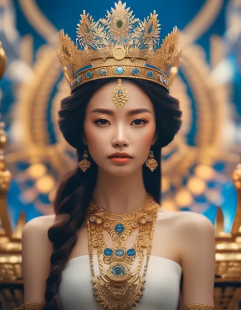 cinematic photo Very detailed portrait of  (((ah、woman))) As a graceful goddess, Decorative crown, Beautiful symmetrical face, D...