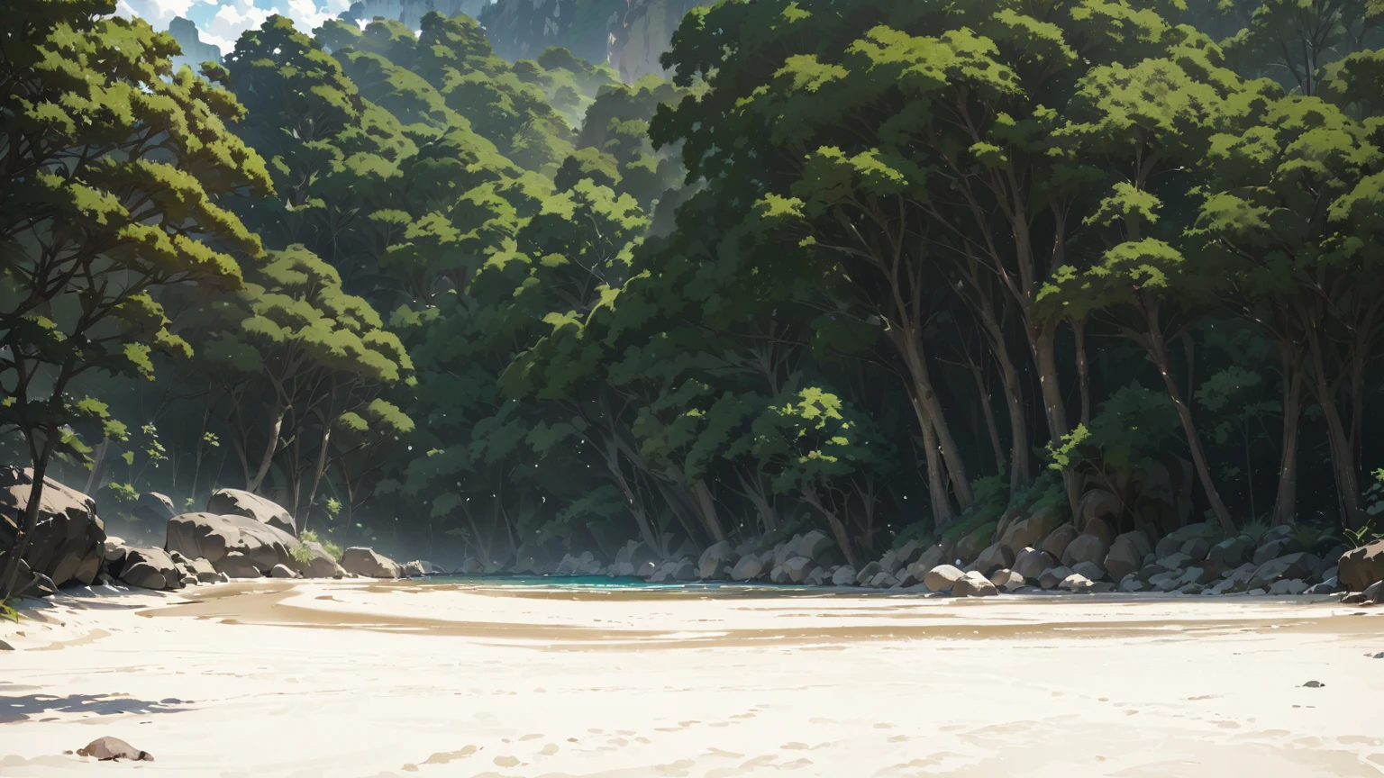  Beach background tree々、Lots of trees, High quality, Fine details, Clear vision