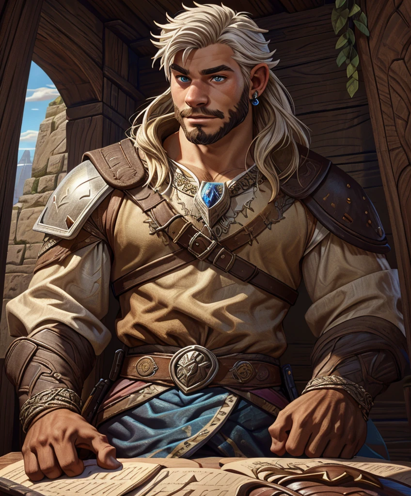 (((Luxurious white hair and sexy smirk.))) (((18 years old.))) (((18yo.))) (((Cute smirk.))) (((Single character image.))) (((1boy))) (((Looks like beefcake male fantasy character.))) (((18 years old.))) (((18yo.))) (((Dressed in medieval fantasy attire.))) Cute guy. Hot guy.  (((Looks like Adonis.))) (((Dressed in medieval fantasy attire.))) (((Intense, sexy stare.))) (((Beautiful long sexy hair.))) Boyfriend in a fantasy setting. Looks like a fun-loving and heroic male adventurer for Dungeons & Dragons. Looks like a very attractive male adventurer for a high fantasy setting. Looks like a hot boyfriend. Looks like a handsome and rugged male adventurer for Dungeons & Dragons. Looks like a handsome male for a medieval fantasy setting. Looks like a Dungeons & Dragons adventurer, very cool and masculine hair style, black clothing, handsome, charming smile, adventurer, athletic build, excellent physique, confident, gorgeous face, gorgeous body,  detailed and intricate, fantasy setting,fantasy art, dungeons & dragons, fantasy adventurer, fantasy NPC, attractive male in his mid 20's, ultra detailed, epic masterpiece, ultra detailed, intricate details, digital art, unreal engine, 8k, ultra HD, centered image award winning, fantasy art concept, digital art, centered image, flirting with viewer, best quality:1.0,hyperealistic:1.0,photorealistic:1.0,madly detailed CG unity 8k wallpaper:1.0,masterpiece:1.3,madly detailed photo:1.2, hyper-realistic lifelike texture:1.4, picture-perfect:1.0,8k, HQ,best quality:1.0,

 best quality:1.0,hyperealistic:1.0,photorealistic:1.0,madly detailed CG unity 8k wallpaper:1.0,masterpiece:1.3,madly detailed photo:1.2, hyper-realistic lifelike texture:1.4, picture-perfect:1.0,8k, HQ,best quality:1.0,


