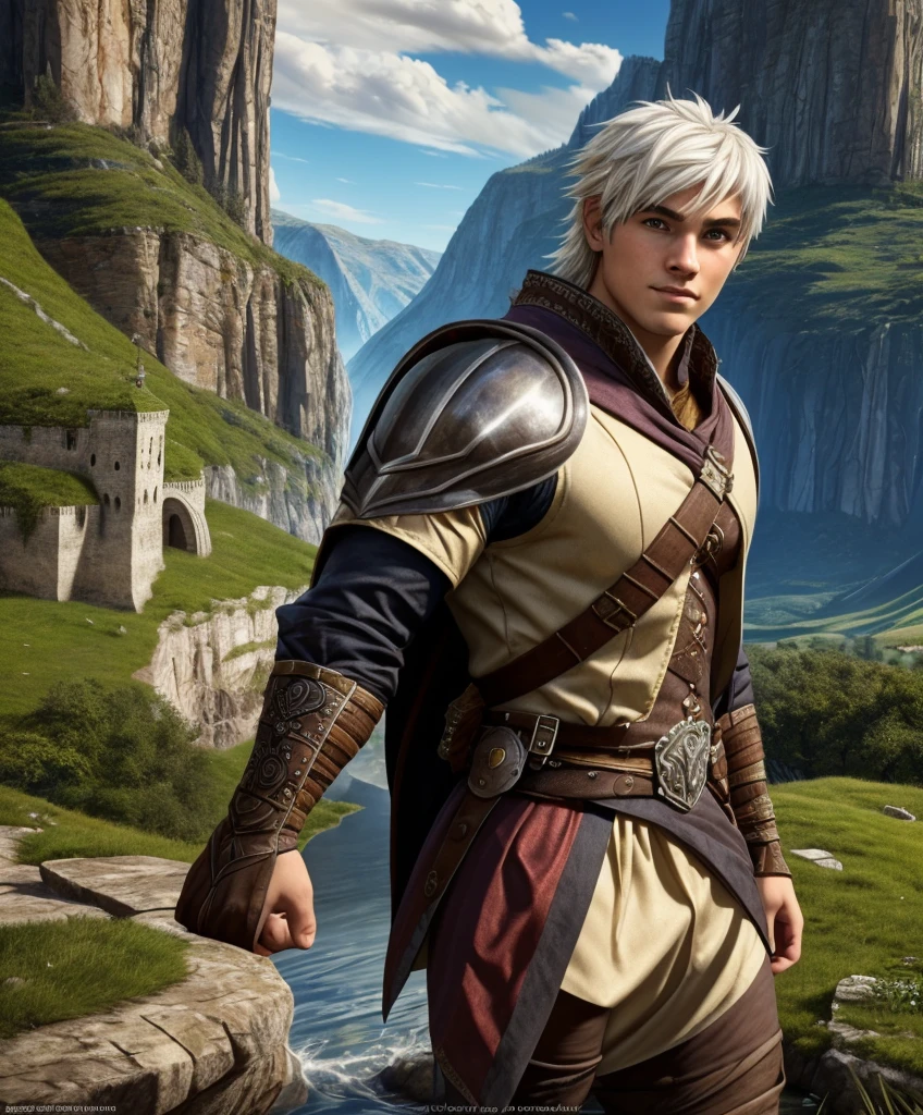 (((Luxurious white hair and sexy smirk.))) (((18 years old.))) (((18yo.))) (((Cute smirk.))) (((Single character image.))) (((1boy))) (((Looks like beefcake male fantasy character.))) (((1.))) (((18yo.))) (((Dressed in medieval fantasy attire.))) Cute guy. Hot guy.  (((Looks like Adonis.))) (((Dressed in medieval fantasy attire.))) (((Intense, sexy stare.))) (((Beautiful long sexy hair.))) Boyfriend in a fantasy setting. Looks like a fun-loving and heroic male adventurer for Dungeons & Dragons. Looks like a very attractive male adventurer for a high fantasy setting. Looks like a hot boyfriend. Looks like a handsome and rugged male adventurer for Dungeons & Dragons. Looks like a handsome male for a medieval fantasy setting. Looks like a Dungeons & Dragons adventurer, very cool and masculine hair style, black clothing, handsome, charming smile, adventurer, athletic build, excellent physique, confident, gorgeous face, gorgeous body,  detailed and intricate, fantasy setting,fantasy art, dungeons & dragons, fantasy adventurer, fantasy NPC, attractive male in his mid 20's, ultra detailed, epic masterpiece, ultra detailed, intricate details, digital art, unreal engine, 8k, ultra HD, centered image award winning, fantasy art concept, digital art, centered image, flirting with viewer, best quality:1.0,hyperealistic:1.0,photorealistic:1.0,madly detailed CG unity 8k wallpaper:1.0,masterpiece:1.3,madly detailed photo:1.2, hyper-realistic lifelike texture:1.4, picture-perfect:1.0,8k, HQ,best quality:1.0,

 best quality:1.0,hyperealistic:1.0,photorealistic:1.0,madly detailed CG unity 8k wallpaper:1.0,masterpiece:1.3,madly detailed photo:1.2, hyper-realistic lifelike texture:1.4, picture-perfect:1.0,8k, HQ,best quality:1.0,


