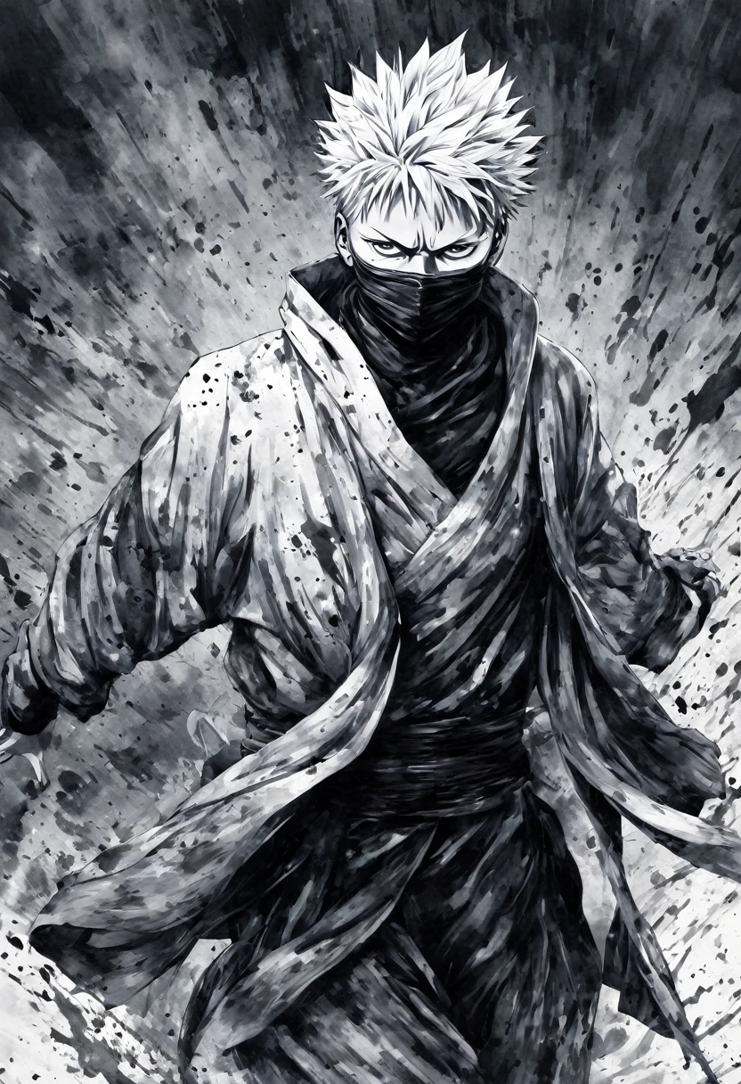 Pintura a tinta,Pintura em preto e branco,Respingo,jujutsu kaisen, Gojo Satoru de Olhos Vendados,