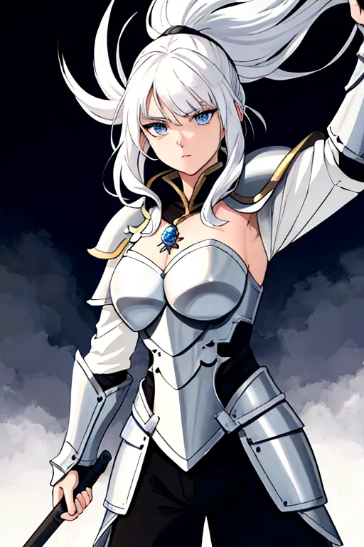 
a white-haired warrior girl in armor