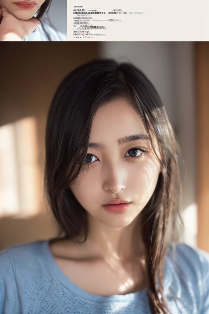 Cute Japanese Women Photos, Little Woman, 20-year-old, Beautiful and perfect face, brown, Beautiful Face, thin: 1.2,Dressed, (photo Realistic:1.4), (hyper Realistic:1.4), (Realistic:1.3),
(Smoother lighting:1.05), (Improving the quality of cinema lighting:0.9), 32k,
1 Girl,20-year-oldの女の子, Realistic lighting, Backlight, The light shines on your face, Ray Tracing, (Bright light:1.2), (Improvement of quality:1.4),
(Highest quality Realistic textured skin:1.4), Fine grain, Detailed face,
(tired, Sleepy and happy), (smile:0), Face close-up, T-Shirts,
(Enhances the body line:1.1), (Enhances the beauty of skin texture:1.1)