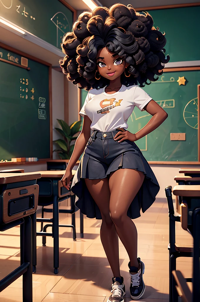 HD, peau foncée, jeune fille, 8 ans, humanoïde, Miel, black cheveux afro, (((cheveux afro))), Jackie Parris, ((((Jackie Parris)))), corps entier cgsociety, art de personnage en 3D, corps complet du personnage, concept détaillé du corps entier, personnage stylisé, érotique, ((jeune fille, 1fille, 8 ans)), ((fond détaillé complexe, à l&#39;intérieur, école, Salle de classe, éclairage lumineux)), joufflu, petit, court, pose d&#39;action, souriant, Résistant 