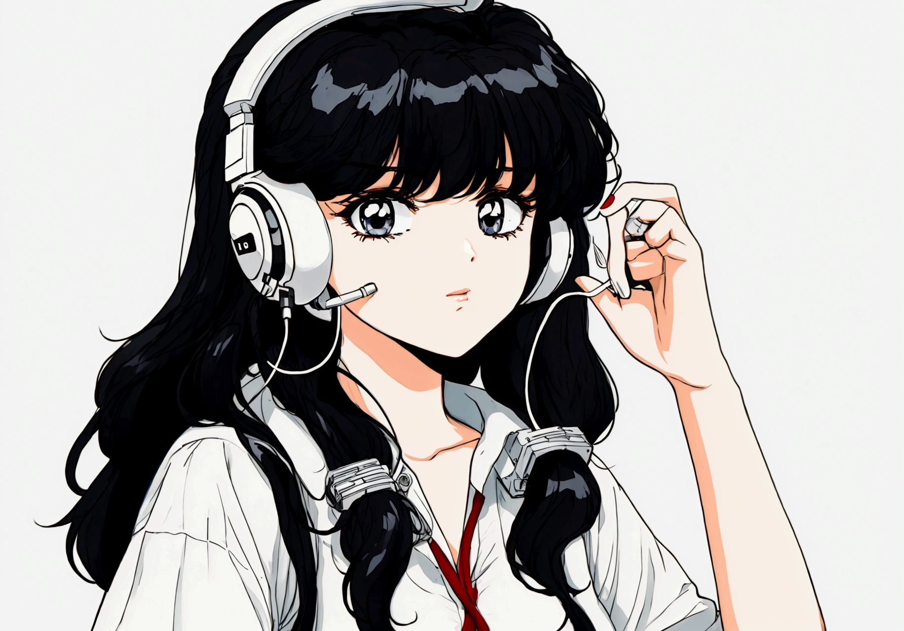 an anime girl, 80s style with a telemarketing headset
