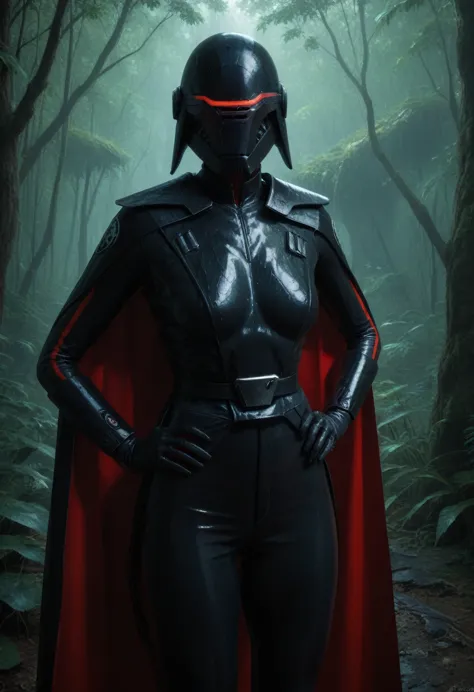 zPDXL, source_anime, BREAK Trilla, helmet with red visor, cape, armor,black gloves,tight bodysuit,black cape,black pants, BREAK ...