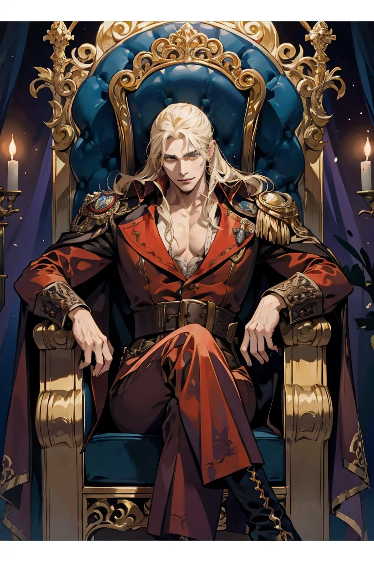 Castlevania Shadow Lord Handsome Lord Muscular Dracula Chatting in Throne Room with Male Advisors Around Him Surreal Ultra Detailed Dynamic Poses Ultra Detailed Faces Surreal Ultra Detailed Scene Epic Legend Perspective Environment