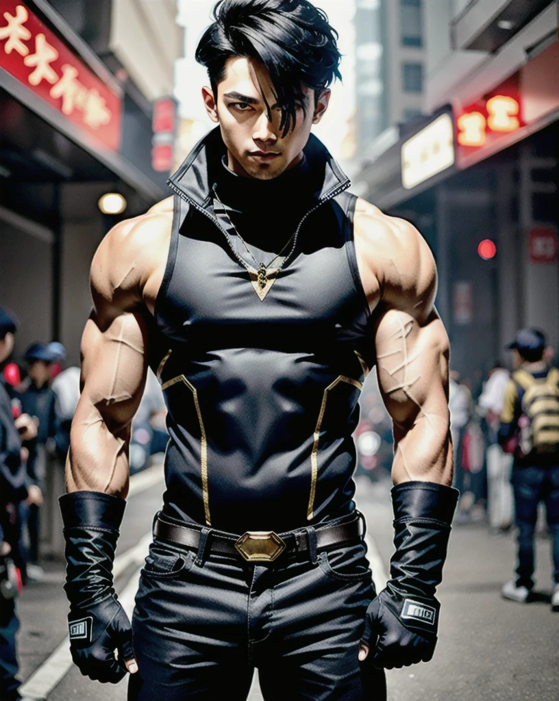 best quality,masterpiece,Very detailed,Super detailed, 
(Gloves),金屬Gloves製成的鎧甲 hkmanga, Male focus, 1 Boy, alone, arms, black hair, muscular, looking at the audience