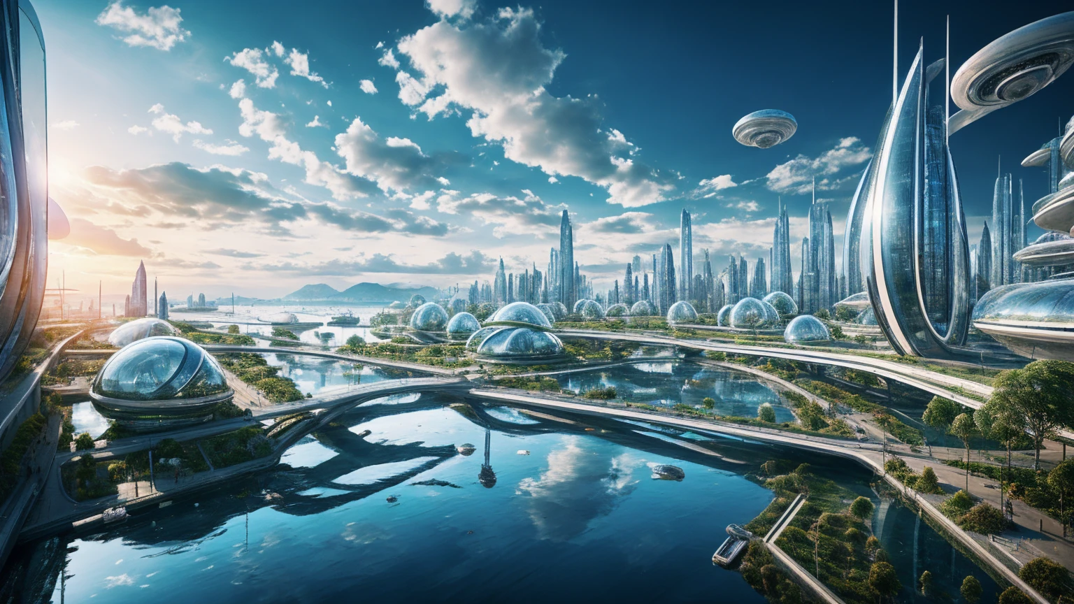 (最好的质量,4K,8千,高分辨率,杰作:1.2),极其详细,(实际的,真实感,照片般真实:1.37),未来派漂浮城市,未来科技,巨大的城市高科技平板平台,飞艇,漂浮在空中,未来城市,周围的小型飞艇,高科技半球形平台,彩灯,高级架构,现代建筑,摩天大楼,访问云,风景秀丽,俯瞰城市,令人印象深刻的设计,与自然完美融合,充满活力的氛围,未来交通系统,暂停停车,透明路径,郁郁葱葱的绿色植物,空中花园,瀑布,壮丽的天际线,水面上的倒影,波光粼粼的河流,建筑创新,未来派摩天大楼,透明穹顶,该建筑的形状很不寻常,高架行人道,令人印象深刻的天际线,发光灯,未来科技,简约设计,风景名胜区,全景,穿云塔,鲜艳的色彩,史诗般的日出,史诗般的日落,炫目的灯光显示,神奇的氛围,未来城市,城市乌托邦,奢华生活方式,创新能源,可持续发展,智慧城市技术,先进的基础设施,宁静的氛围,自然与科技和谐相处,令人惊叹的城市景观,前所未有的城市规划,建筑与自然无缝衔接,高科技大都市,尖端工程奇迹,城市生活的未来,富有远见的建筑理念,节能建筑,与环境和谐相处,漂浮在云层之上的城市,乌托邦梦想照进现实,可能性是无止境,先进的交通网络,绿能一体化,创新材料,令人印象深刻的全息显示,先进的通讯系统,令人惊叹的鸟瞰图,安静祥和的环境,现代主义美学,空灵之美