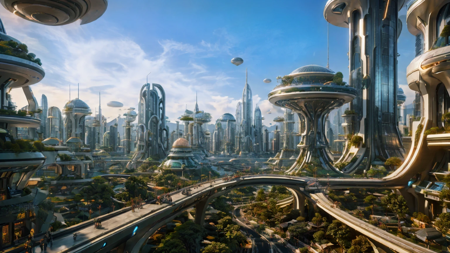 (Best quality,4K,8K,A high resolution,Masterpiece:1.2),Ultra-detailed,(Realistic,Photorealistic,photo-realistic:1.37),Futuristic floating city,Futuristic technology,Huge urban high-tech tablet platform,Airship,Floating in the sky,Futuristic city,Small airships around,High-tech hemispherical platform,Colorful lights,Advanced architecture,modernn architecture,skyscrapper,Access the cloud,Scenic beauty,view over city,Impressive design,Blend seamlessly with nature,energetic and vibrant atmosphere,Futuristic transportation system,Parking is suspended,Transparent path,Lush greenery,Sky gardens,cascading waterfalls,Magnificent skyline,reflections on the water,Sparkling river,Architectural innovation,futuristic skyscrapers,Transparent dome,The shape of the building is unusual,Elevated walkway,Impressive skyline,Glowing lights,Futuristic technology,Minimalist design,Scenic spots,Panoramic view,Cloud Piercing Tower,Vibrant colors,epic sunrise,epic sunset,Dazzling light display,magical ambiance,The future city,Urban Utopia,LuxuryLifestyle,Innovative energy,sustainable development,Smart city technology,Advanced infrastructure,Tranquil atmosphere,Nature and technology live in harmony,Awesome cityscape,Unprecedented urban planning,Architecture connects seamlessly with nature,High-tech metropolis,A cutting-edge engineering marvel,The future of urban living,Visionary architectural concept,Energy-efficient buildings,Harmony with the environment,A city floating above the clouds,Utopian dreams become reality,The possibilities are endless,State-of-the-art transportation network,Green energy integration,Innovative materials,Impressive holographic display,Advanced communication system,Breathtaking aerial view,Quiet and peaceful environment,Modernist aesthetics,Ethereal beauty