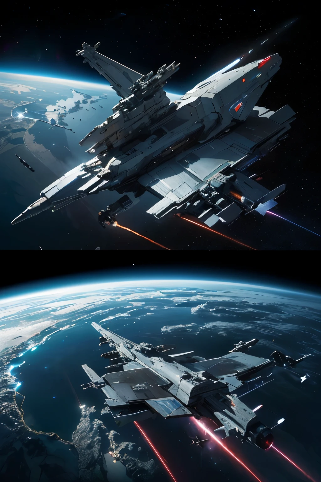 ((Epic Space War Masterpiece)), ((High-Resolution Galactic Conflict)), ((hyper-realistic Starfleet Battles)), (detailed Spacecraft Destructions), (Photorealistic:2.0), Spacemen in combat suits, (futuristic), (alien species), (advanced weapons), (energy shields), (laser blasts), (planetary ground assaults), (space-drifting debris), (cosmic backdrop), (Neon-lit starships), (holographic interface), (high-tech control consoles), (ai-driven starfighters), (stellar explosions), (dark matter effects), (warp speed