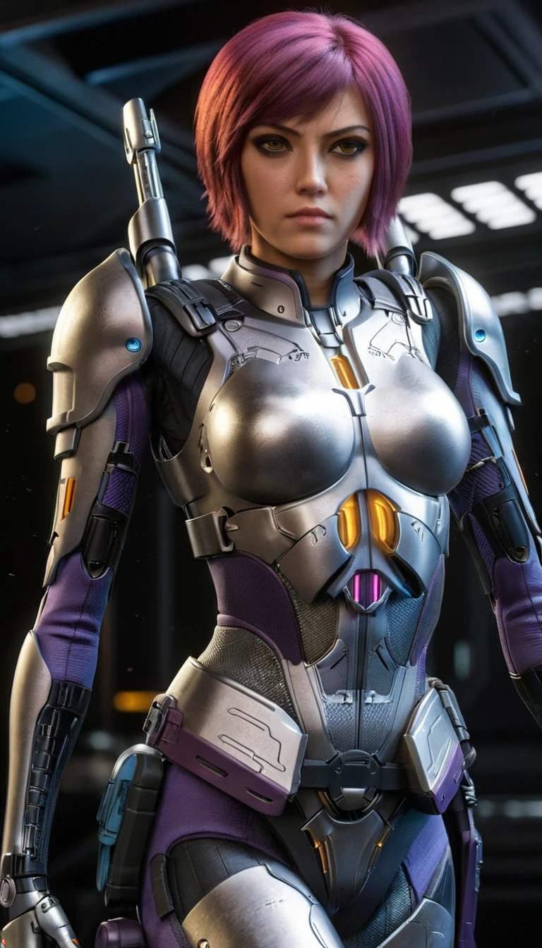 professional 3d model Cinematic scene, sabine wren, SILVER armor (HUGE BREASTS), Ghost in the Shell, detailed background, masterpiece, best quality, high quality, highres, absurdres . octane render, highly detailed, volumetric, dramatic lighting
