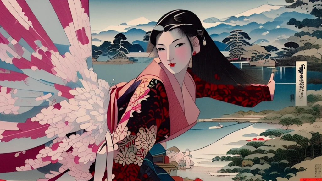 Obra de arte, melhor qualidade, ukiyo-e:1.2, no estilo utamaro, uma linda modelo russa dos anos 20, Rosto ultra detalhado

