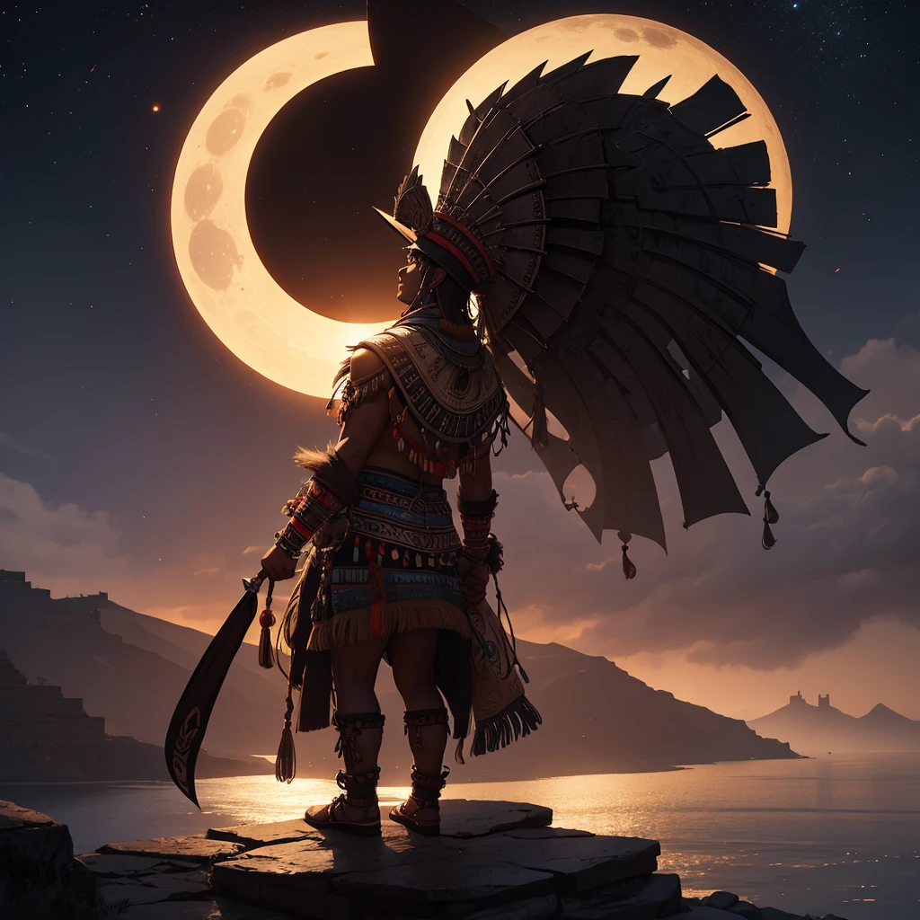 Aztec , landscape , night  , eclipse