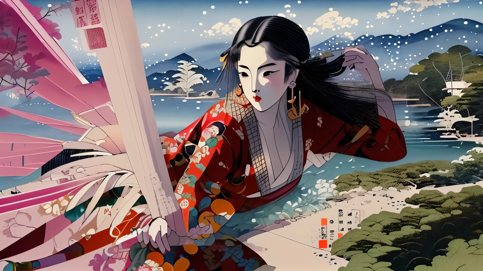 傑作, 最高品質, ukiyo-e:1.2, 歌麿風に, 美しい20代の中国人モデル, 超詳細な顔
