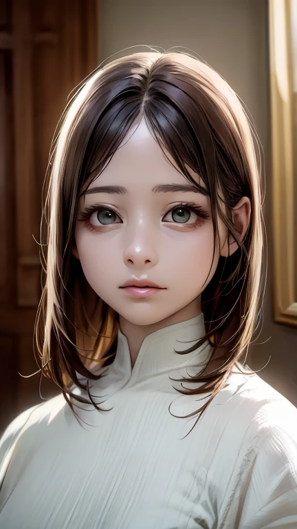 (Highest quality、8K、32k、masterpiece)、(Realistic)、(Realistic:1.2)、(High resolution)、Very detailed、Very beautiful face and eyes、1 Girl、Round and small face、(Droopy eyes:1.3), Tight waist、Delicate body、(close、Highest quality、Attention to detail、Rich skin detail)、(Highest quality、8K、Oil paint:1.2)、Very detailed、(Realistic、Realistic:1.37)、Bright colors