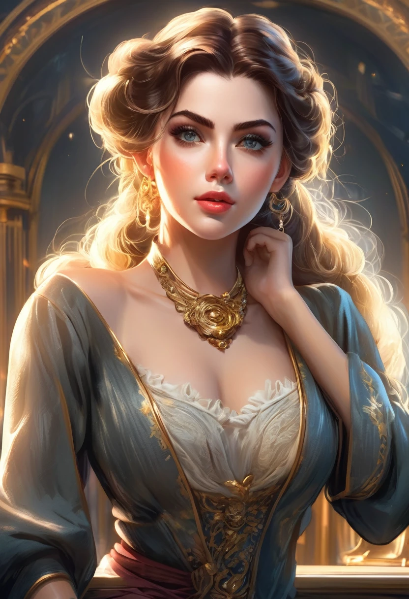 masterpiece, best quality, highly detailed, 1girl, solo, twintails, off-shoulder sweater, choker, large glasses, gold locket, jacket, hairband, looking at viewer, smile, blush, Wide Smile, Eyes Detailed & Wide, sexy Pose. Ultra HD, Rococo-Inspired Fantasy Art With Intricate Details. Cute, Charming Expression, Alluring-Gaze, looking at viewer Beautiful Eyes, An-Ideal-Figure. Large Youthful Well-Shaped-Breasts, Massive-Round-Bosom, Décolletage. slim waist, fit body, full lipsWarm lights , woman in a dreamy forest at night, with fluffy hair, delicate face, realistic, real, slim, large aperture, sexy shots, attractive poses,Stunnin gly beautiful merge of Scarlett Johanson. Alison Brie, Selena Gomez. symmetrical face, photorealistic, photography, path tracing, specular lighting, volumetric face light, path traced hairmaximum quality{(masutepiece) (8K High Resolution) (top-quality) In the style of breath of the wild.
