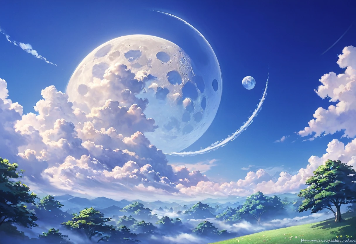 Morgen, blauer Himmel, Wolke, Landschaft, Auf der Rolle des Mondes