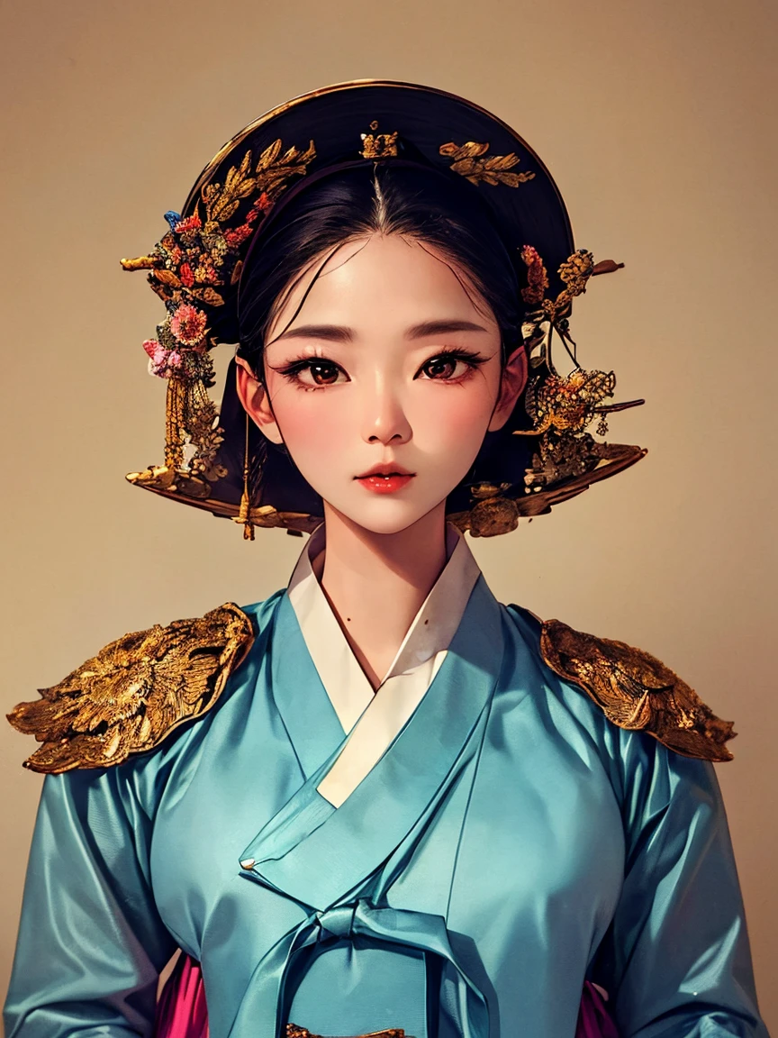 (masterpiece), (top quality), (beautiful and aesthetic), (1 woman), (1930s Korean woman), resembles Korean idol, highly detailed, shoulder exposed, chest exposed, traditional hanbok, upper body, portrait.