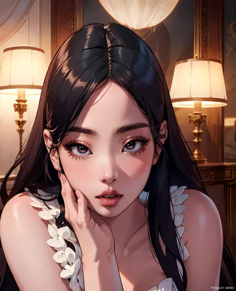 Jennie kim, sexy, 1girl, beautiful detailed eyes, beautiful detailed lips, extremely detailed face and eyes, long eyelashes, ele...