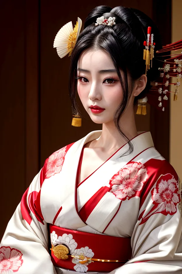 
A gorgeously decorated geisha,She is a very elegant and beautiful 25-year-old woman..,Her Shimada hairstyle is beautifully disp...