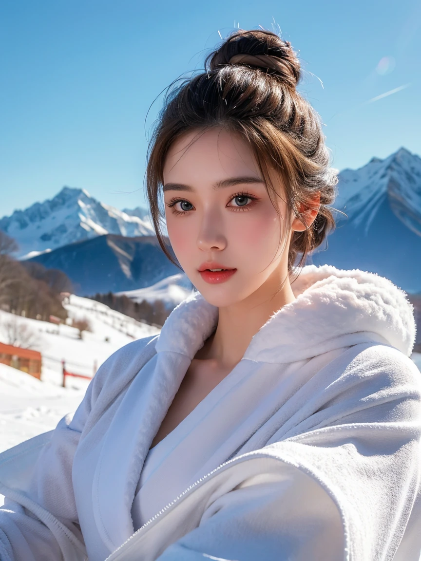 Highest quality, Super detailed, In detail, High resolution, Perfect dynamic composition, Beautiful attention to detail,Ski,Snow Mountain,winter,Long Updo