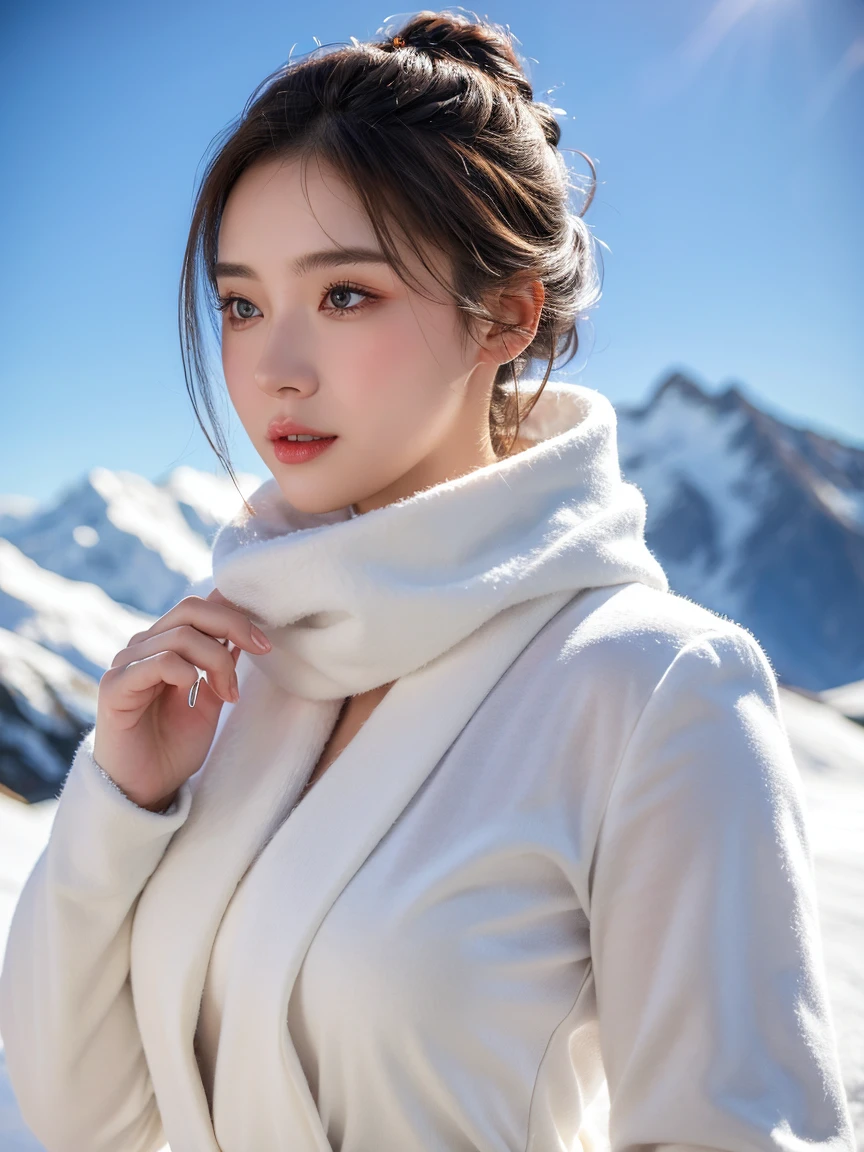Highest quality, Super detailed, In detail, High resolution, Perfect dynamic composition, Beautiful attention to detail,Ski,Snow Mountain,winter,Long Updo