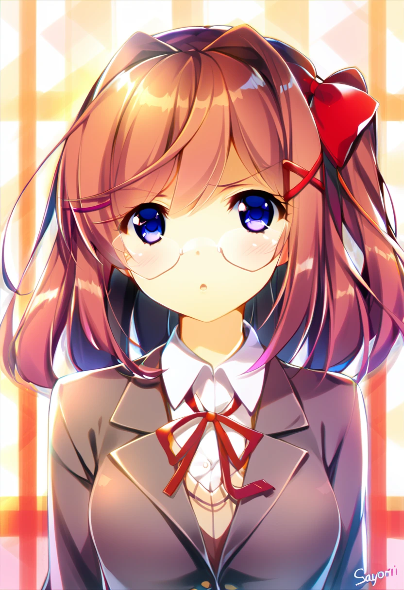 one girl, cute, blazer, bow, dokidoki literature club, Sayori, my childhood friend