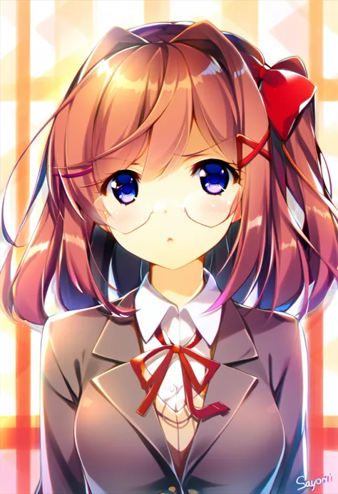 one girl, cute, blazer, bow, dokidoki literature club, sayori, my childhood friend