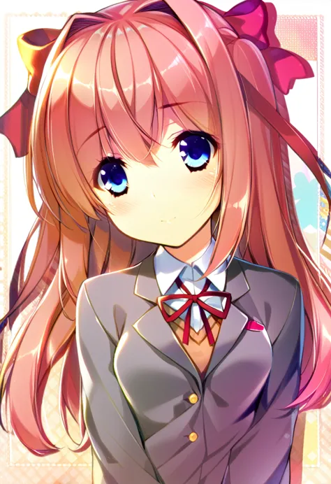 one girl, cute, blazer, bow, dokidoki literature club, sayori, my childhood friend, cute