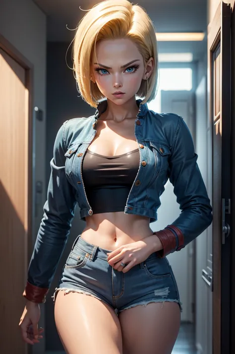 High Quality,  4k , Ultra-Upscaled, High Definition, Masterpiece,((Android 18 from Dragon Ball Z:1.1))