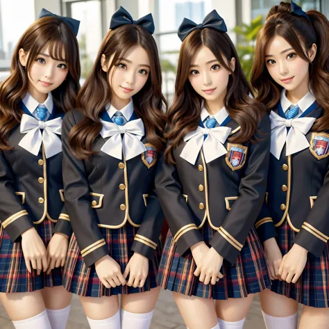 (best quality, masterpiece:1.5), (ultra-detailed, realistic:1.37),4k,(4girls:1.5),japanese,cute,beautiful,(school uniform:1.3),(...