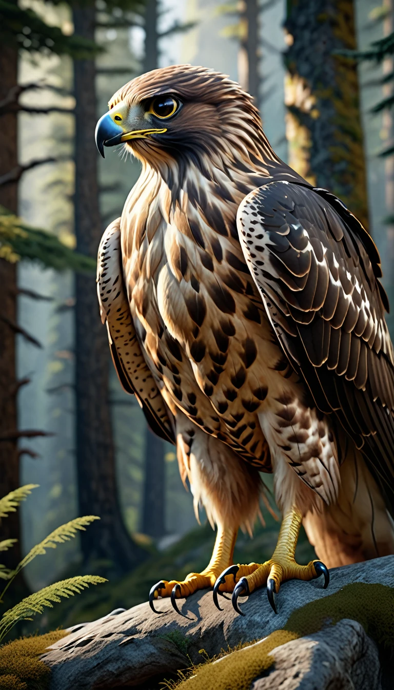 Mountains and forests，There is a kind of beast，Looks like a hawk，One pair of hands(best quality，4K，8K，High level，masterpiece：1.2），Ultra Detailed，（lifelike，Photo real，Photo real：1.37），Highly detailed animals，Realistic lighting，Fantasy Creatures