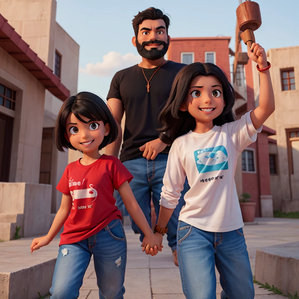 mano sosteniendo la foto de una pareja india, peinado ondulado de longitud media, pelo negro completo, Barba negra completa, Viendo un partido de kabaddi
, Niño con camiseta gris de manga larga y pantalón de chándal azul., Niño con hilo amarillo y rojo brillante en la mano, Camiseta niña rosa metida en jean escrito y azul, iluminación cinematográfica, Chica con hilo rojo y negro en la mano y reloj color cobre, mirando a la camara, Expresiones sonrientes y felices