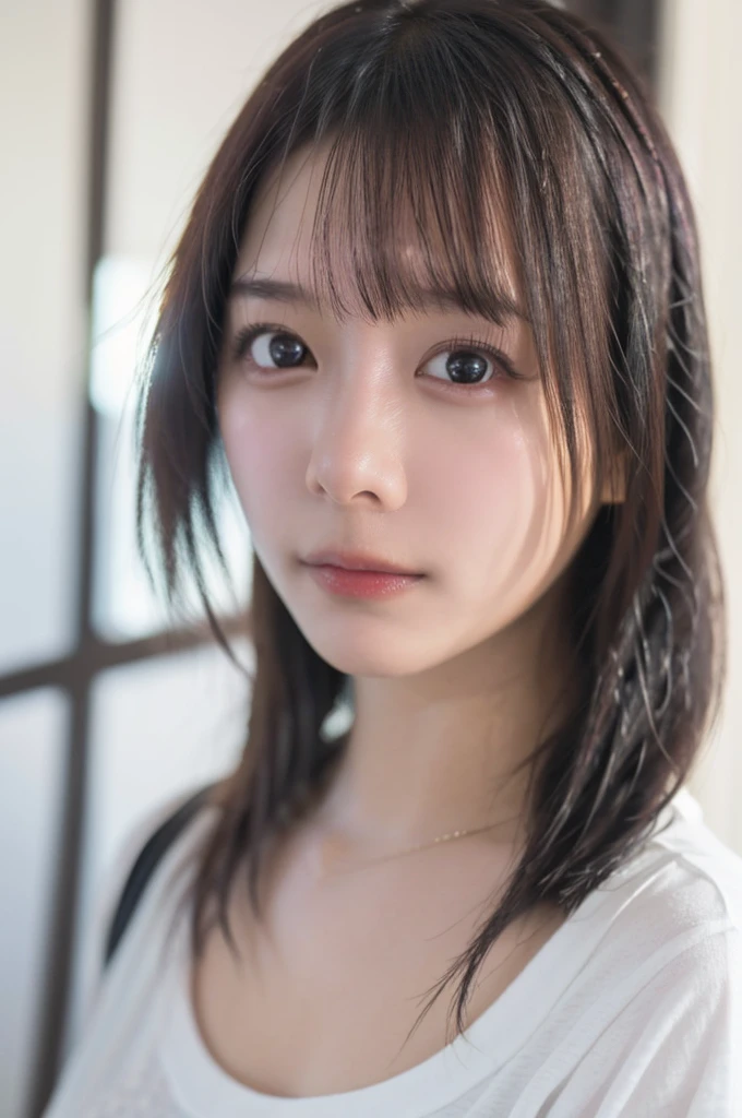 Cute Japanese Women Photos, Little Woman, 20-year-old, Beautiful and perfect face, brown, Beautiful Face, thin: 1.2,Dressed, (photo Realistic:1.4), (hyper Realistic:1.4), (Realistic:1.3),
(Smoother lighting:1.05), (Improving the quality of cinema lighting:0.9), 32k,
1 Girl,20-year-oldの女の子, Realistic lighting, Backlight, The light shines on your face, Ray Tracing, (Bright light:1.2), (Improvement of quality:1.4),
(Highest quality Realistic textured skin:1.4), Fine grain, Detailed face,
(tired, Sleepy and happy), (smile:0), Face close-up, T-Shirts,
(Enhances the body line:1.1), (Enhances the beauty of skin texture:1.1)