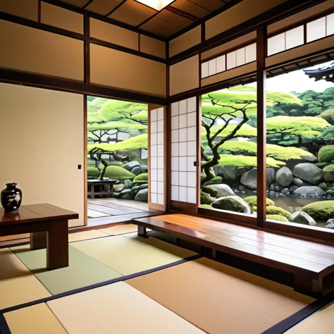 From inside Mugen Castle you can see the view of the garden outside.、The room is warm and Japanese style.