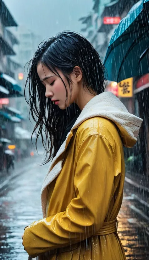 in the cold rain，A girl stands alone in a deserted place，Her figure looked particularly desperate。The rain hit her mercilessly，B...
