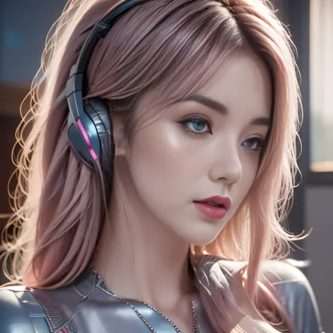 Wearing headphones、Close-up of a person with pink hair, Popular on cgstation, Atjem and atey ghailan, Game CG, Unreal Engine, At...