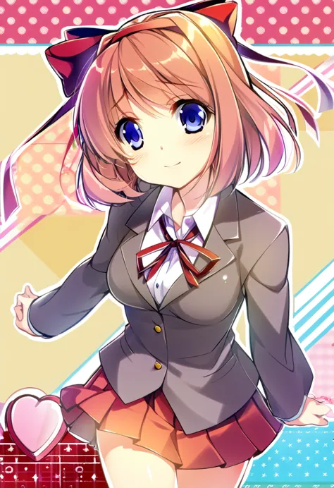 one girl, cute, blazer, bow, dokidoki literature club, sayori, my childhood friend, cute, short hair