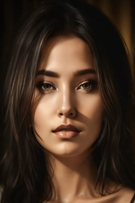 beautiful face woman classic low-key portrait: bright, evenly lit portraits on the subject's face, detailed skin texture, realis...