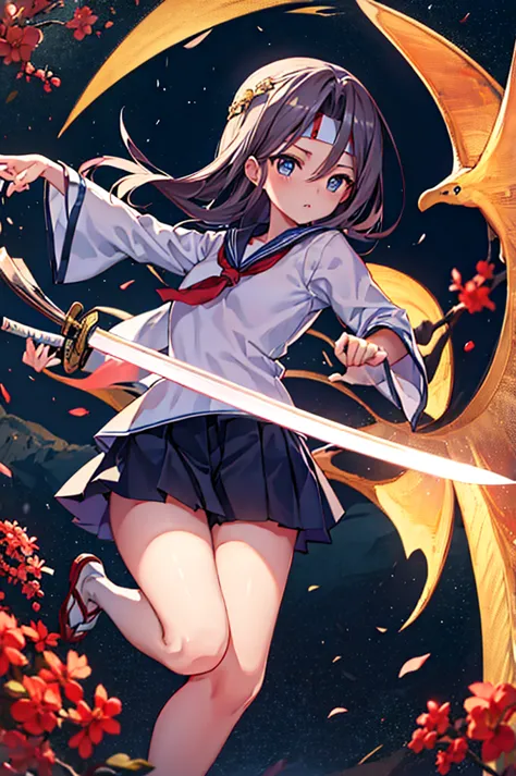 4k, highest quality, fleet collection,ruifeng,sailor suit,holding a japanese sword,night,