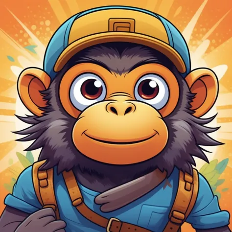 monkey closed up face , mobile game art, banner, detailed game art, stylized game art, game illustration, splash screen art, ful...