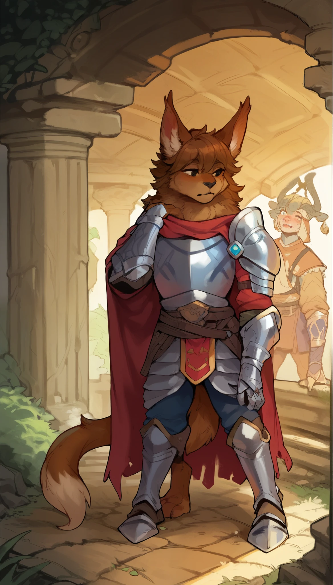 score_9, score_8_up, score_7_up, score_6_up, score_5_up, score_4_up, 
(Dog), solo, male, (athletic, anthro, brown fur, tail), full body, medieval, (sentinel, wearing sentinel leather armor), temple background