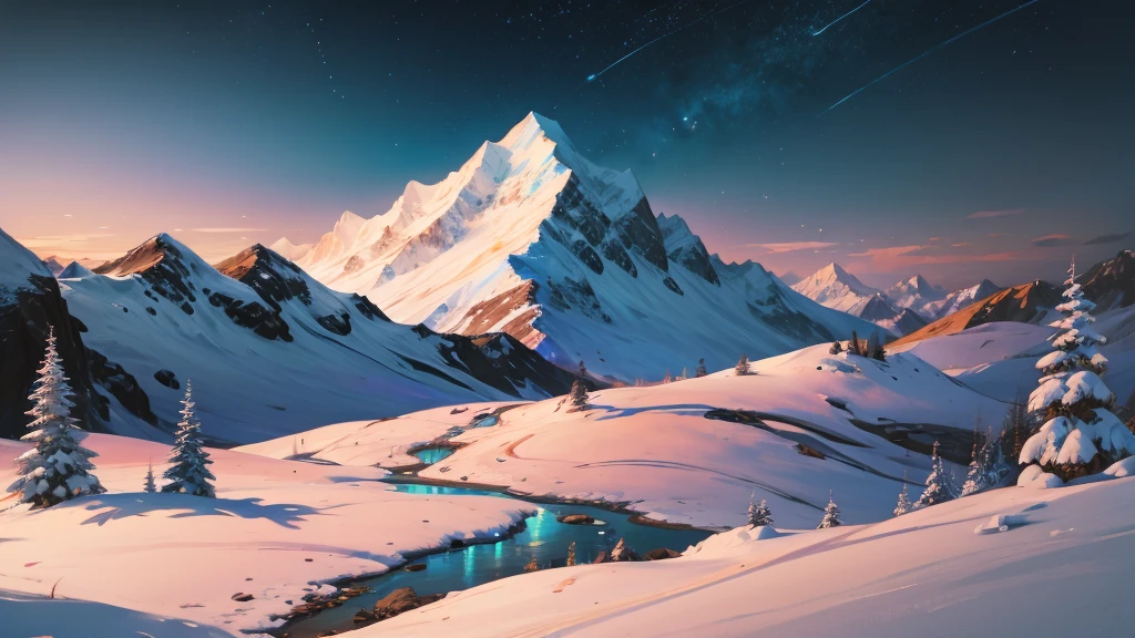 painting of a snowy mountain path, painterly illustration, colorful concept art, a beautiful artwork illustration, jen bartel, in the snow mountains, colorful digital painting, painterly concept art, by Simon Gaon, winter concept art, inspired by Tuomas Korpi, jessica rossier color scheme, with a snowy mountain and ice