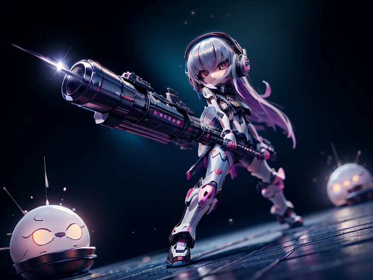 (Top Qualität, Ultra-hohe Qualität, Ultra-High-Definition, realistisches Meisterwerk,) (Sorgfältig erstellte CG-Illustration: 1.2) Ein Mädchen, Weltraumkrieg, cyborg girl (((süßes kurzes Mädchen))) (petite, Mini, : 1.5) realistisches Anime-Gesicht (große Augen, großes Gesicht, schönes Gesicht) Militärisches Science-Fiction-Exoskelett (Kopfbedeckung, Kopfhörer, Schutzbrille auf der Stirn, Roboterflügel auf dem Rücken, cyberpunk limbs) (Eine riesige Waffe halten) Weltraum (zahlreiche Explosionen unterschiedlicher Größe dahinter) Effektiver Einsatz von LoRA,