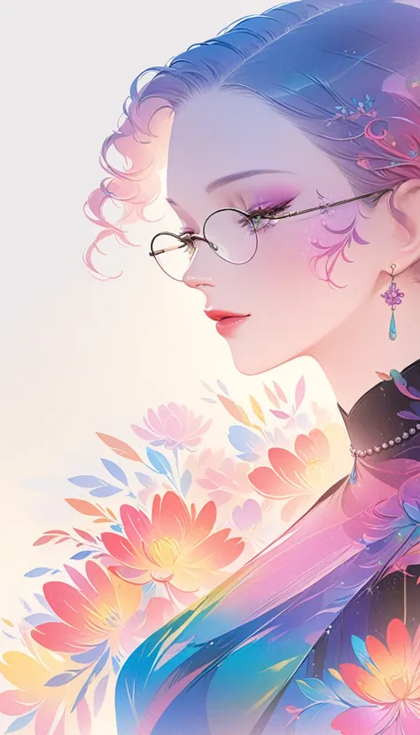 a close up of a woman wearing glasses and a dress, in style of digital illustration, jen bartel, stunning digital illustration, ...