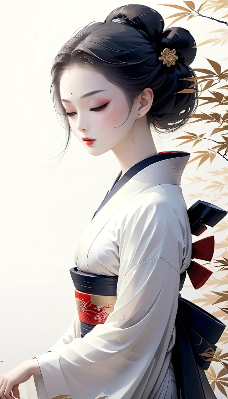 Créer une image intitulée "Les échos des Geishas" dans un style artistique japonais traditionnel, en utilisant uniquement de l&#39;encre noire sur un fond blanc. Capturez le monde élégant et énigmatique des geishas, présentant leurs kimonos complexes, Maquillage raffiné, et des rôles d&#39;interprètes qualifiés et de gardiens culturels. Utilisez des coups de pinceau expressifs sumi-e pour représenter leur grâce, dévouement, et la profondeur de la vie de geisha. Mettre en valeur la beauté, tradition, et l&#39;art de ces figures emblématiques de la culture japonaise.