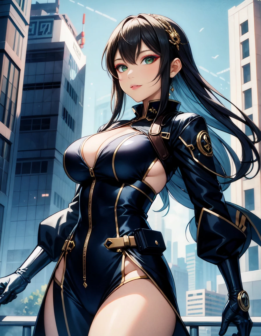 ((High-definition masterpiece)), retro-futuristic style and steampunk elements. | In this SF_Futuristic scenario, a fearless woman advances and confidence through the urban environment. His futuristic jumpsuit, ornamented and pulsating light lines, 技術的な美学and自然andの戦いにおける彼の決意andの調和を強調する. The cover features a rebellious symbol., リーダーandしての役割を強調する. Cyber mask is、As we approach the imposing Energy Tower、Highlights your determined look. metal construction, Dominate the Horizon, 強烈な光and技術的活動を発する, Women take on the corporate world、浮遊都市における技術and自然のバランスを取り戻す準備をしている。. | This composition emphasizes the woman&#39;s determined attitude., and the cyber mask highlighting her expressive eyes. The Energy Tower&#39;s intense lighting creates a challenging atmosphere, テクノロジーand自然の要素の戦いを強調する. | Futuristic scene of a brave woman taking on a corporation in a floating city, 技術的な美学and自然andの闘いの調和を強調する. | {The camera is placed very close to her, revealing her entire body as she adopts a dynamic_Pause, interacting and and leaning on a structure in the scene in an exciting way} | ((perfection_Pause):1), she ((dynamic_Pause as interacts, Boldly relying on structure, leaning back in a dynamic way):1.3), ((whole body)), ((hand_and_5_refer to):1), ((perfection_refer to):1), ((perfection_foot):1), Better_hand, もっand_detailed.