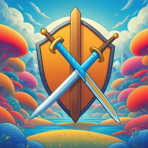 symbol, crossed sword , mobile game art, banner, detailed game art, stylized game art, game illustration, splash screen art, ful...