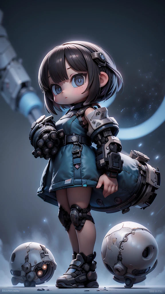 (Top quality, ultra high quality, ultra high definition, realistic masterpiece,) (Carefully created CG illustration: 1.2) One girl, Mecha girl ((Cute short girl))) (Petite, Mini, : 1.5) Realistic anime face (Big eyes, big face, beautiful face) ((Spaceship lower body, lots of jet boosters)) (Gigant , armor, huge gauntlets from elbow to elbow, mechanical ring on head, goggles on forehead, huge gun on back) Whole body composition, space war, lots of small flashes ((Many bursts of light in the background)) Effective use of LoRA, cool looking up pose, carefully balanced over a long period of time